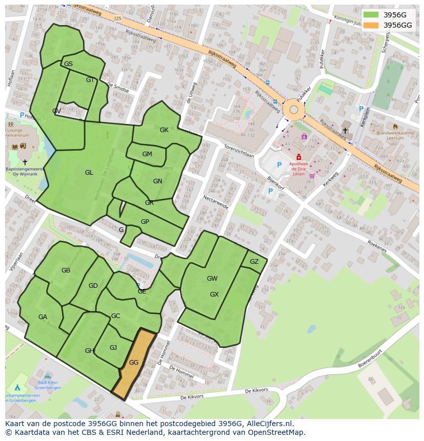 Afbeelding van het postcodegebied 3956 GG op de kaart.