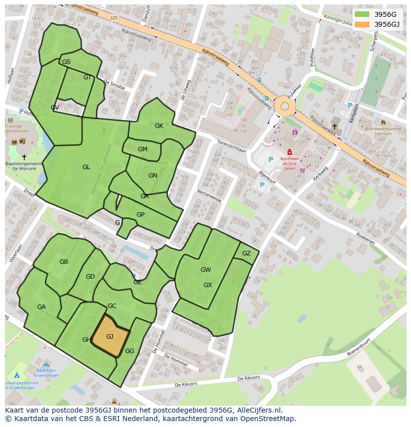 Afbeelding van het postcodegebied 3956 GJ op de kaart.