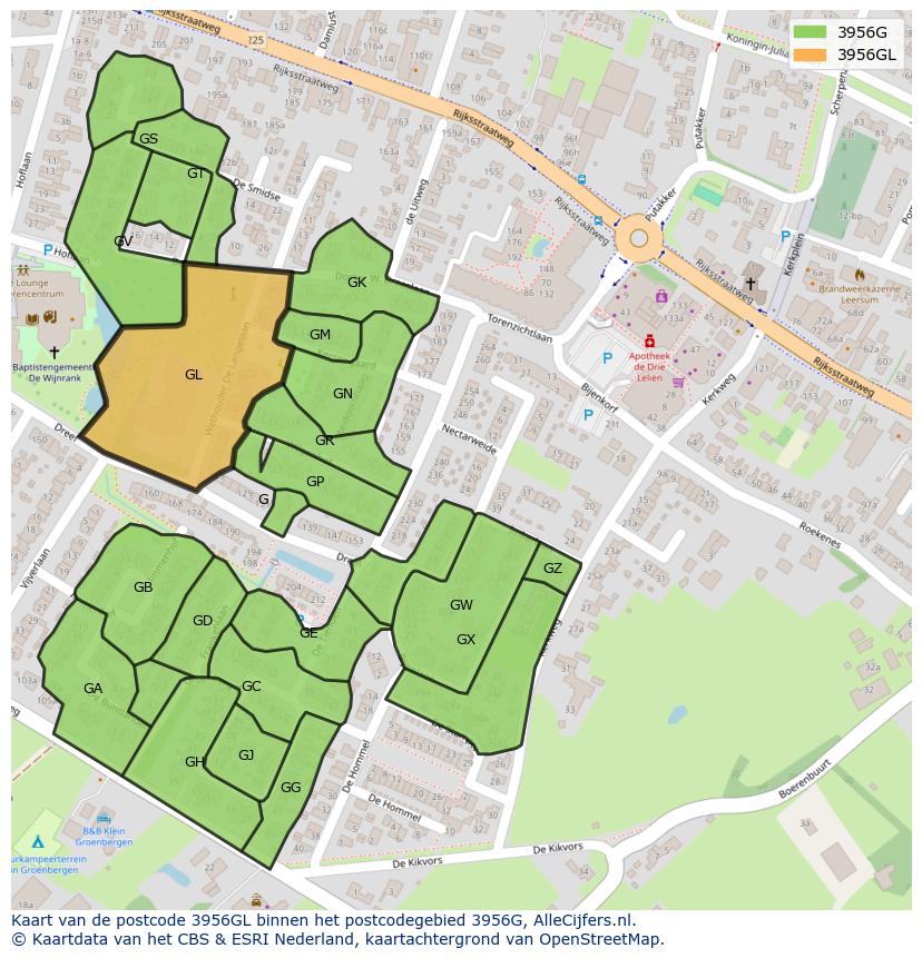 Afbeelding van het postcodegebied 3956 GL op de kaart.