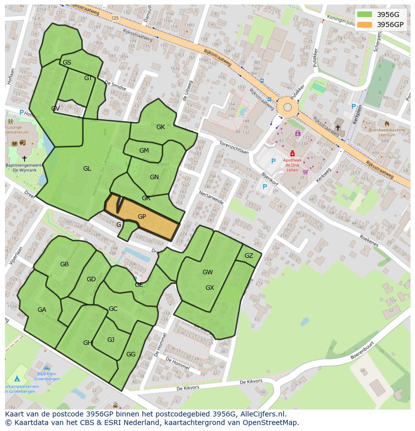 Afbeelding van het postcodegebied 3956 GP op de kaart.