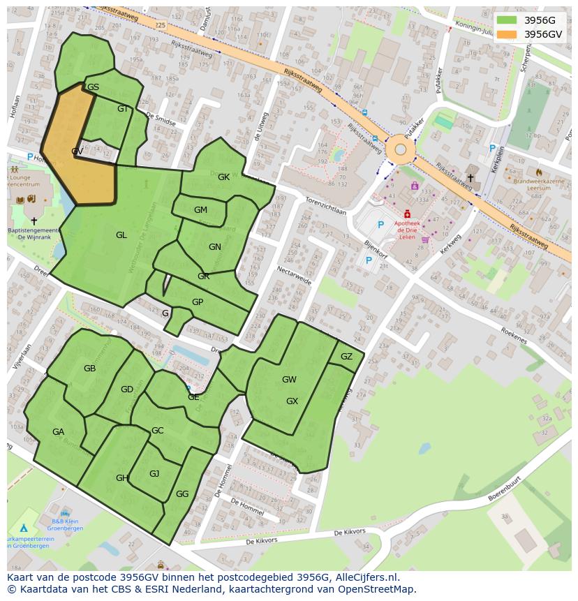 Afbeelding van het postcodegebied 3956 GV op de kaart.