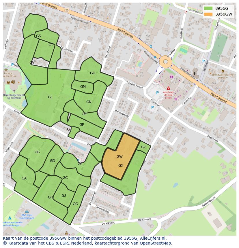 Afbeelding van het postcodegebied 3956 GW op de kaart.