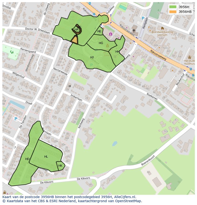 Afbeelding van het postcodegebied 3956 HB op de kaart.
