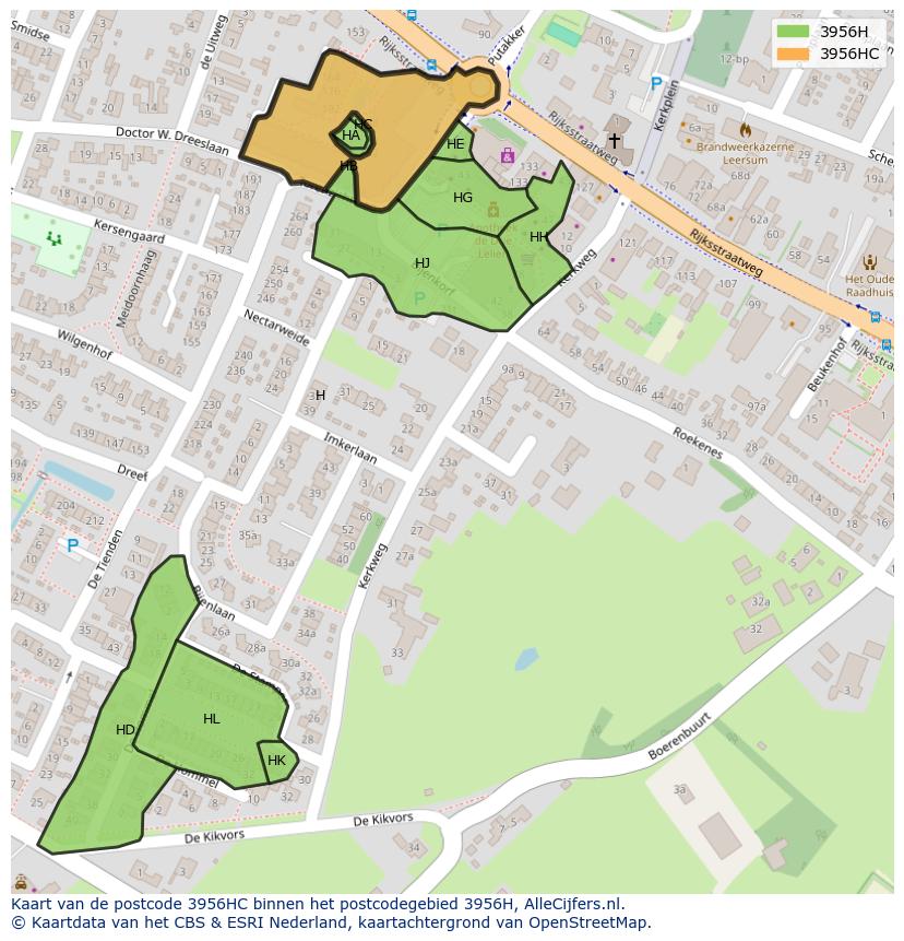 Afbeelding van het postcodegebied 3956 HC op de kaart.