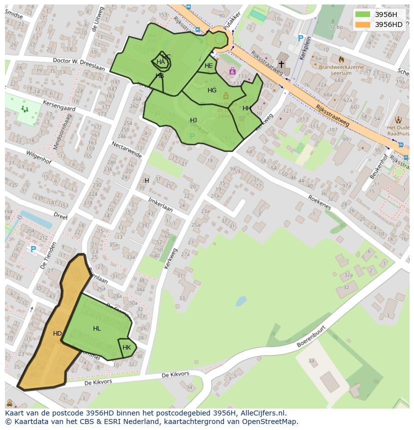 Afbeelding van het postcodegebied 3956 HD op de kaart.