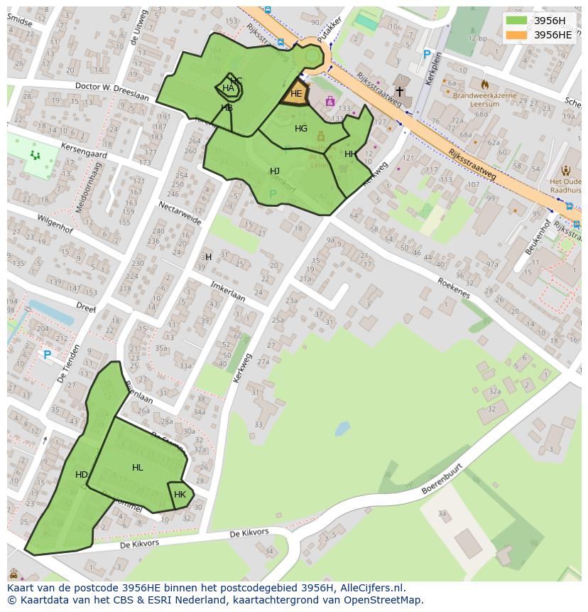 Afbeelding van het postcodegebied 3956 HE op de kaart.
