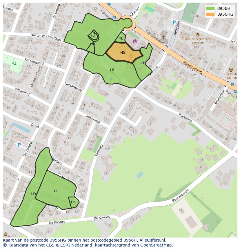 Afbeelding van het postcodegebied 3956 HG op de kaart.