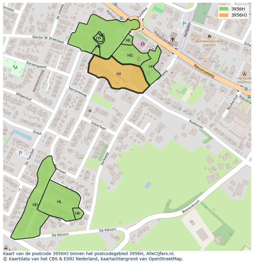 Afbeelding van het postcodegebied 3956 HJ op de kaart.