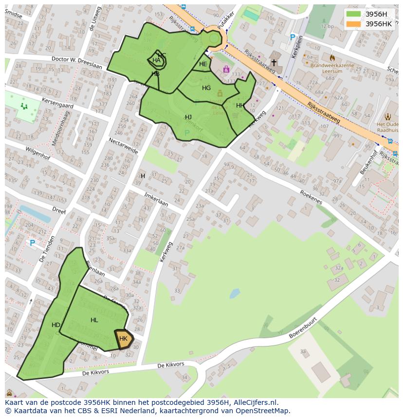 Afbeelding van het postcodegebied 3956 HK op de kaart.