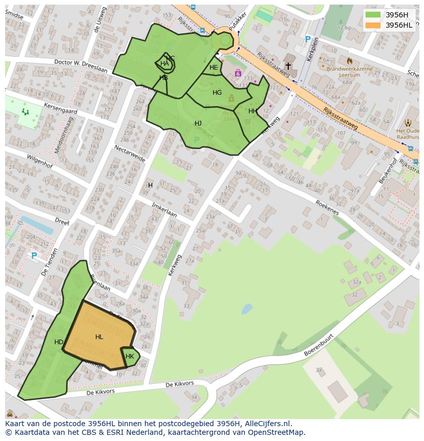 Afbeelding van het postcodegebied 3956 HL op de kaart.
