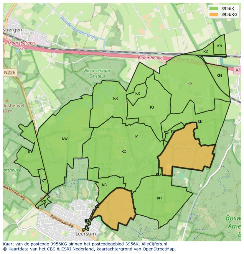 Afbeelding van het postcodegebied 3956 KG op de kaart.