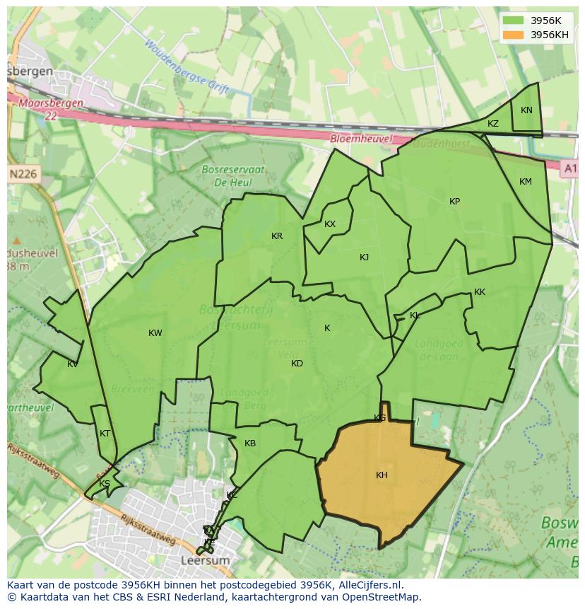 Afbeelding van het postcodegebied 3956 KH op de kaart.