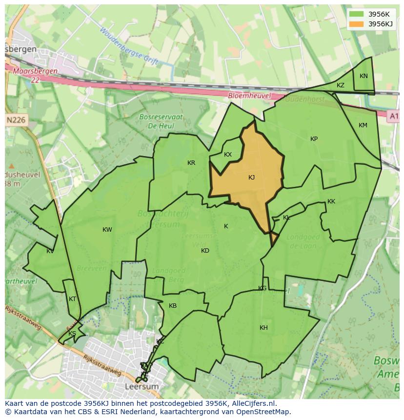 Afbeelding van het postcodegebied 3956 KJ op de kaart.