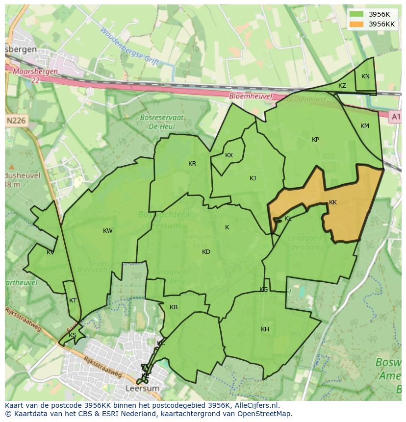 Afbeelding van het postcodegebied 3956 KK op de kaart.