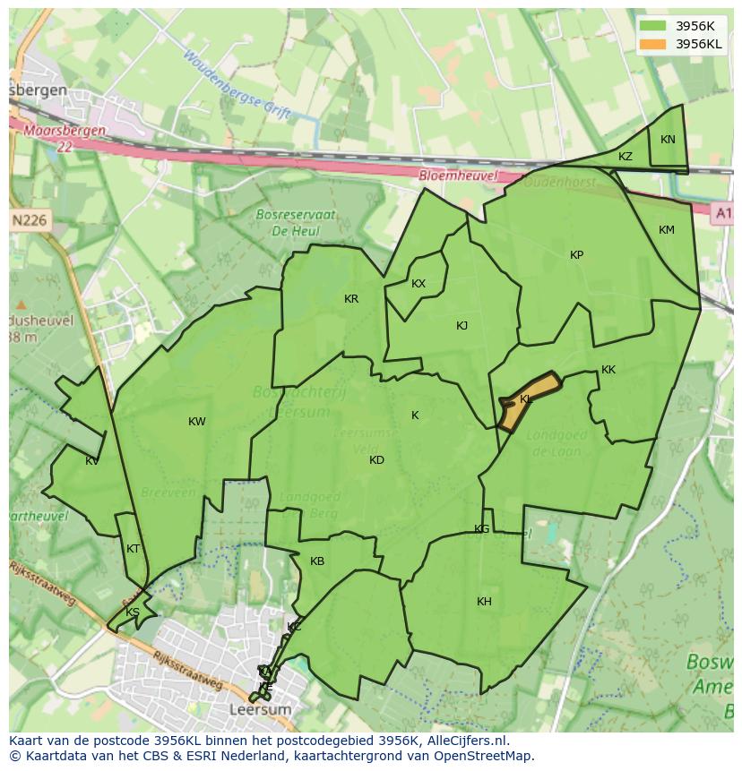 Afbeelding van het postcodegebied 3956 KL op de kaart.