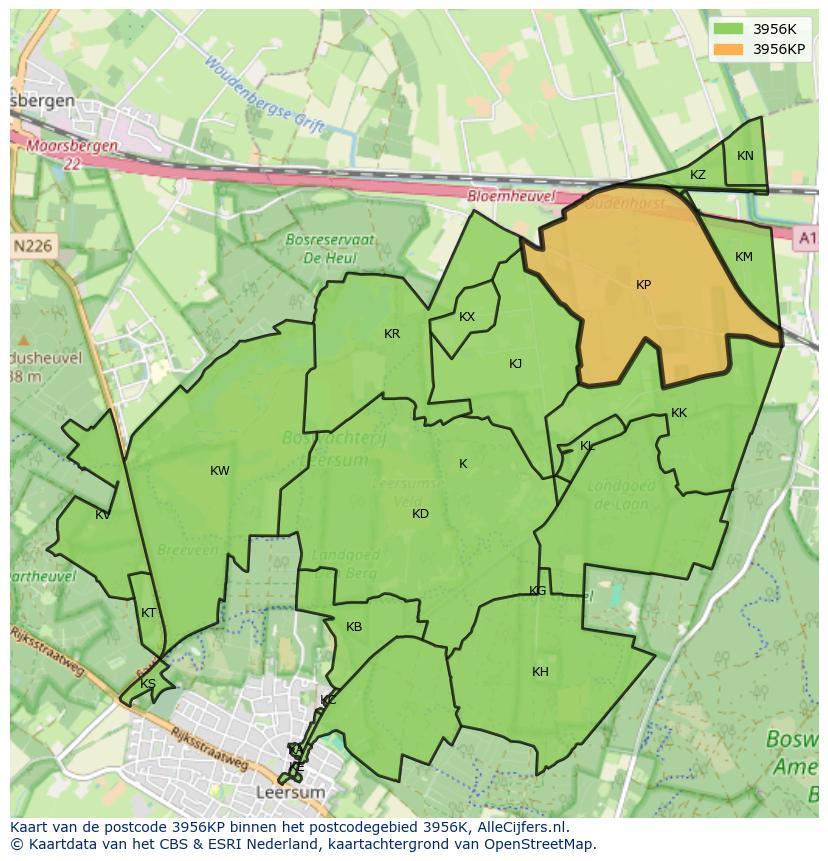Afbeelding van het postcodegebied 3956 KP op de kaart.