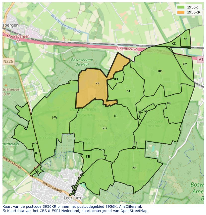 Afbeelding van het postcodegebied 3956 KR op de kaart.