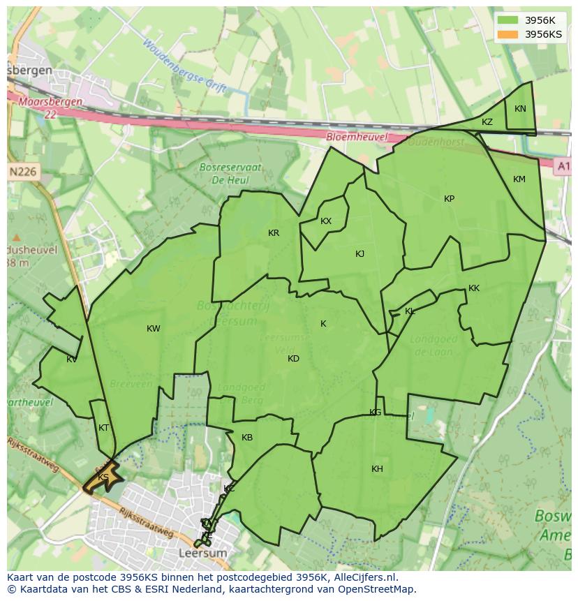 Afbeelding van het postcodegebied 3956 KS op de kaart.
