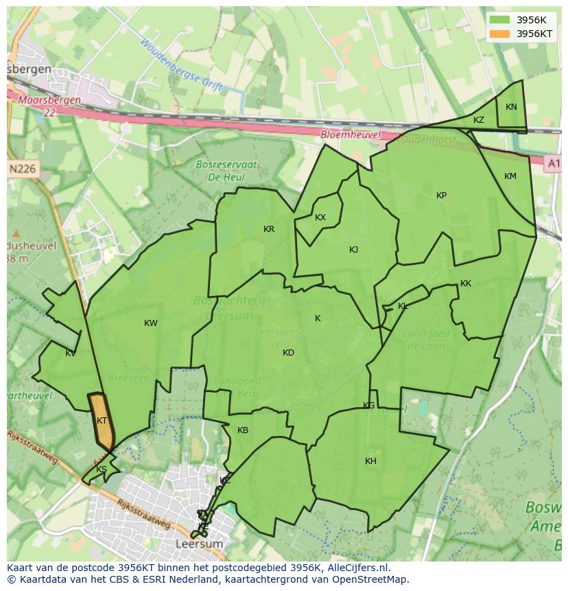 Afbeelding van het postcodegebied 3956 KT op de kaart.