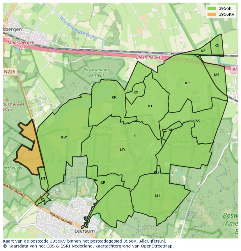 Afbeelding van het postcodegebied 3956 KV op de kaart.
