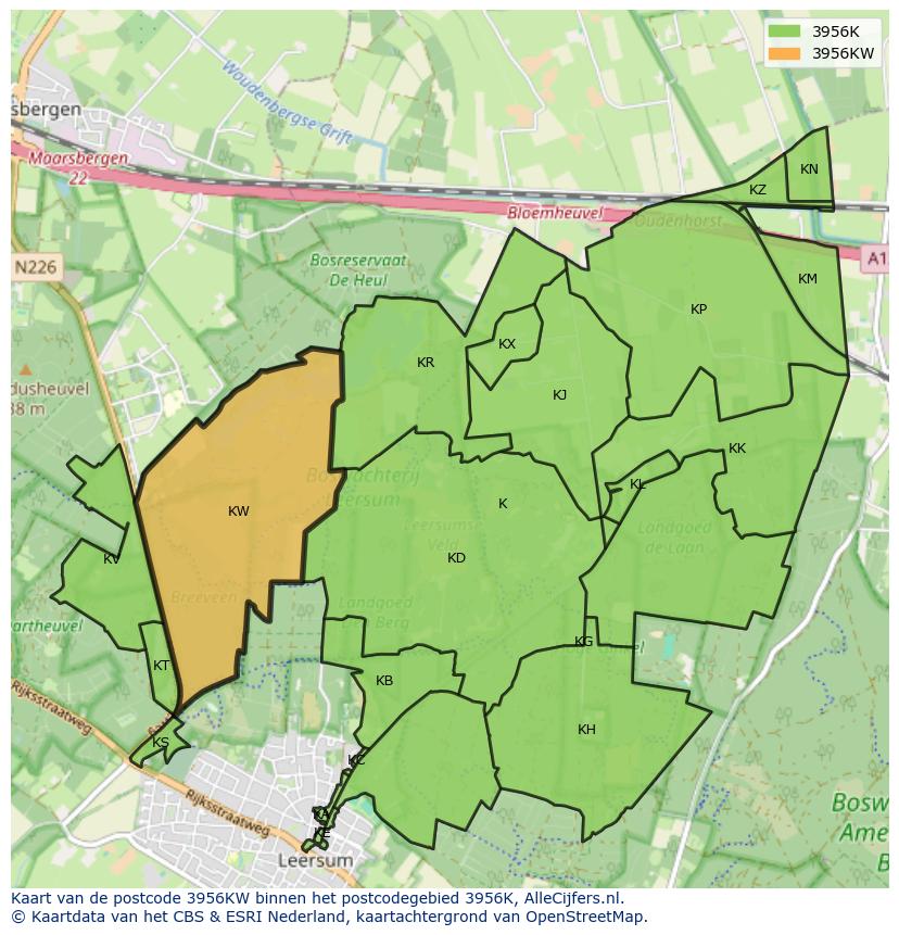 Afbeelding van het postcodegebied 3956 KW op de kaart.