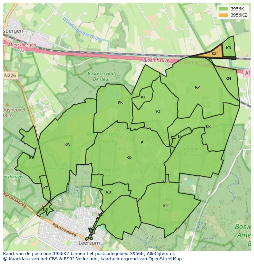 Afbeelding van het postcodegebied 3956 KZ op de kaart.