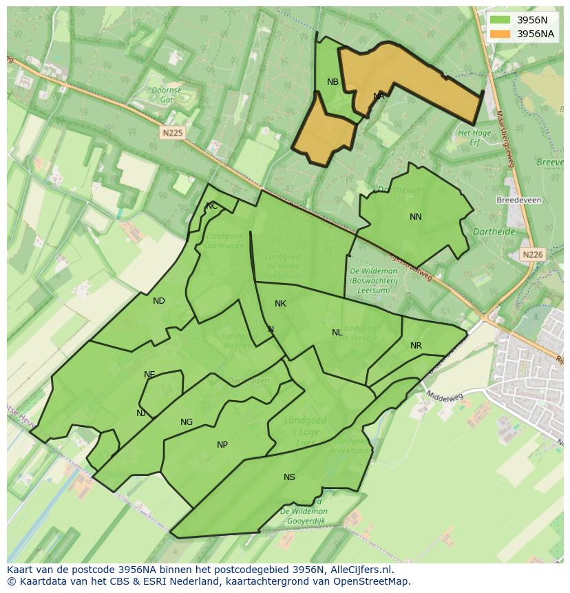 Afbeelding van het postcodegebied 3956 NA op de kaart.
