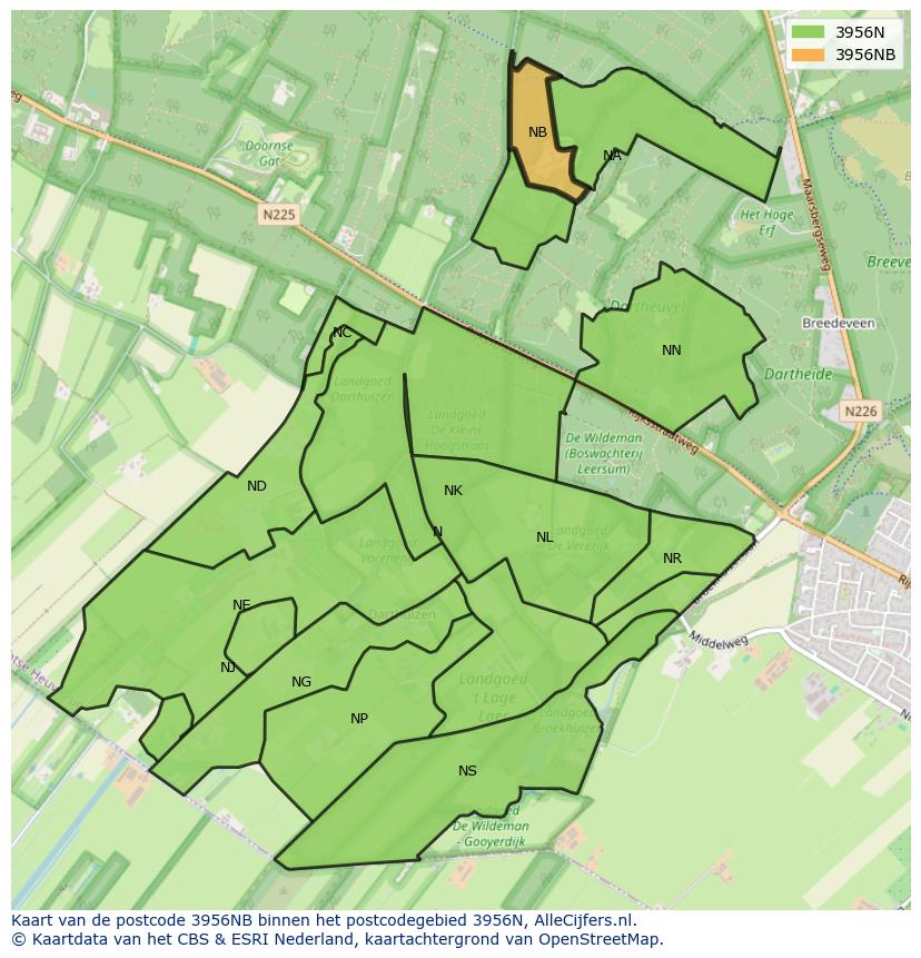 Afbeelding van het postcodegebied 3956 NB op de kaart.