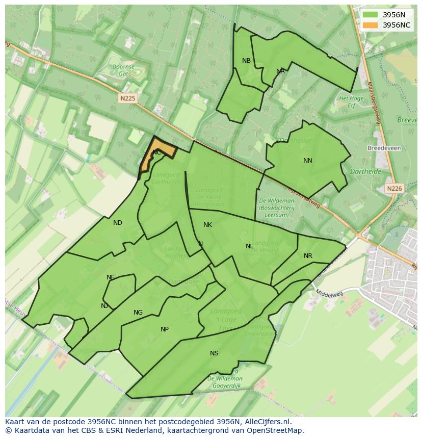 Afbeelding van het postcodegebied 3956 NC op de kaart.