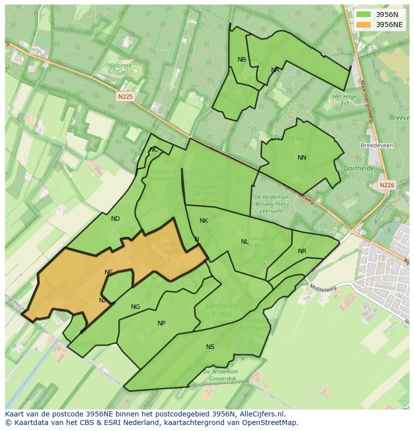 Afbeelding van het postcodegebied 3956 NE op de kaart.