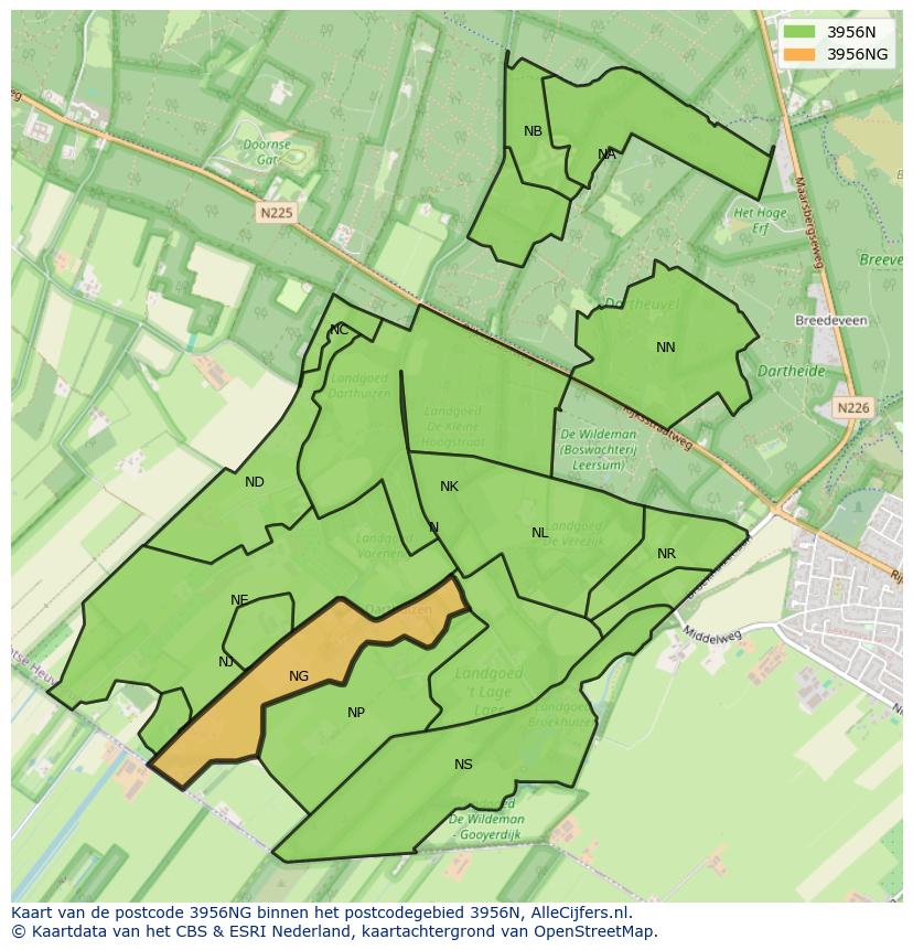 Afbeelding van het postcodegebied 3956 NG op de kaart.