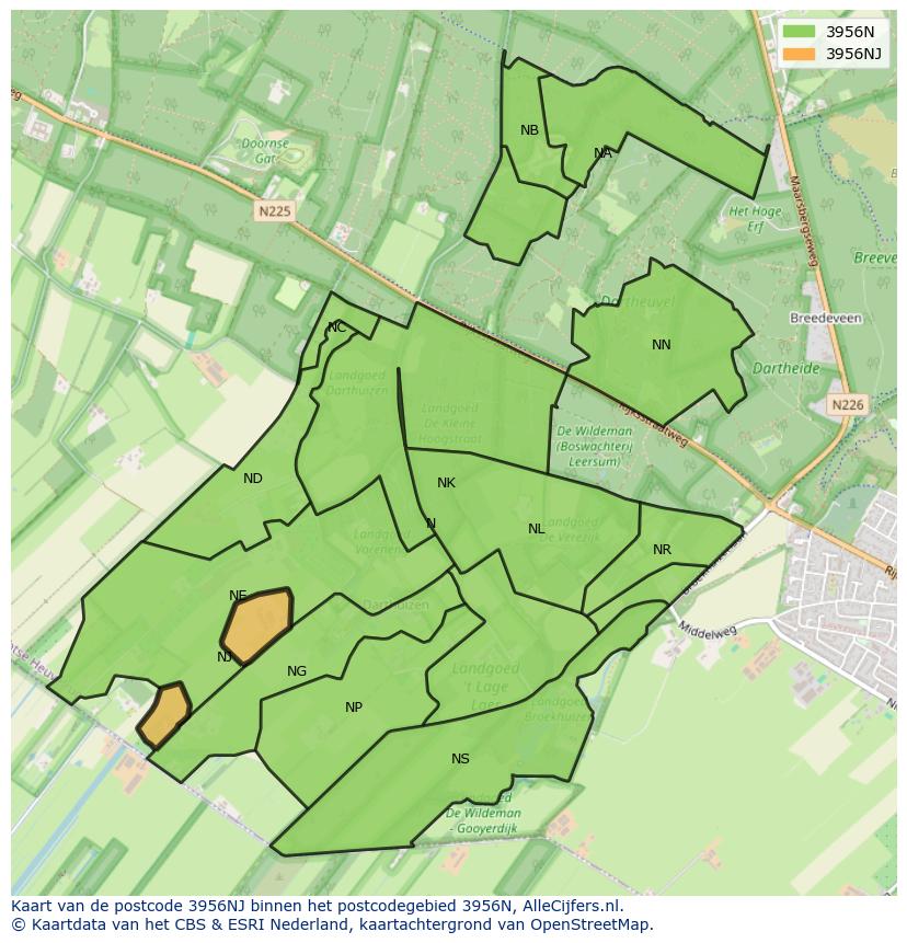 Afbeelding van het postcodegebied 3956 NJ op de kaart.