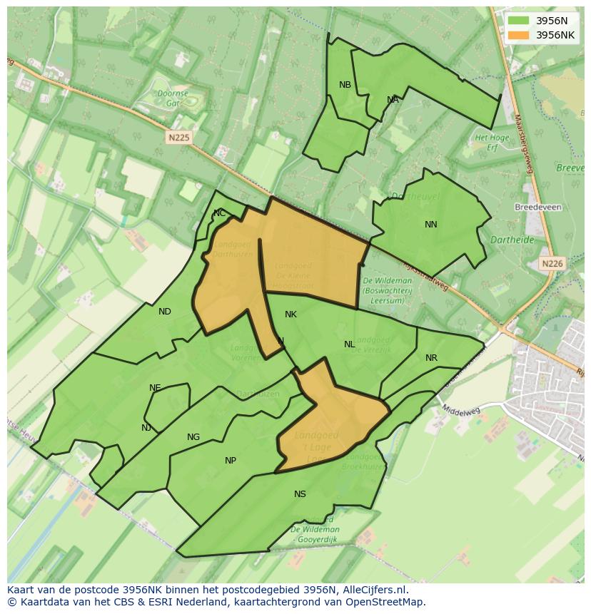 Afbeelding van het postcodegebied 3956 NK op de kaart.