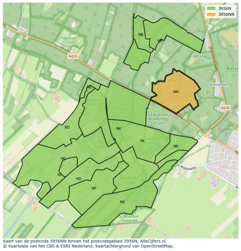 Afbeelding van het postcodegebied 3956 NN op de kaart.