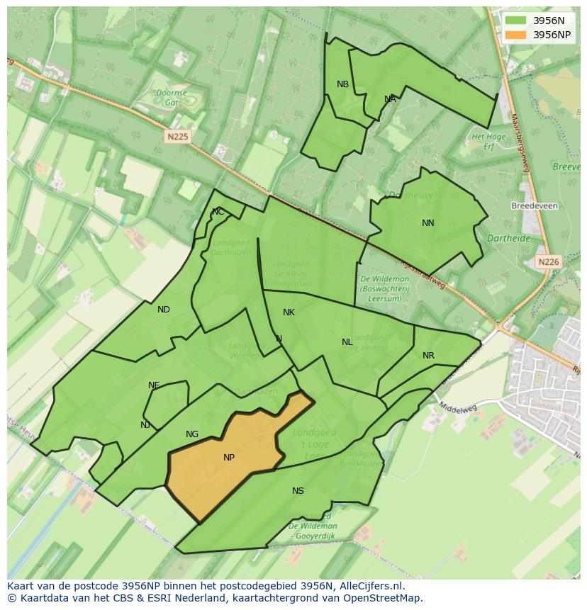 Afbeelding van het postcodegebied 3956 NP op de kaart.