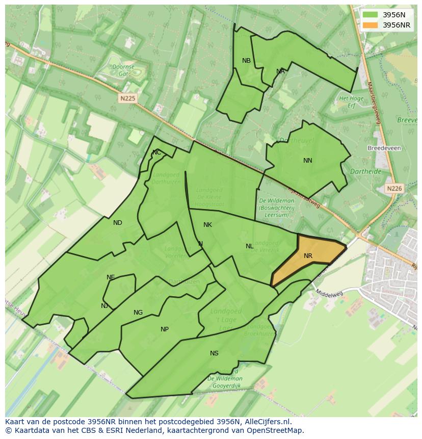 Afbeelding van het postcodegebied 3956 NR op de kaart.