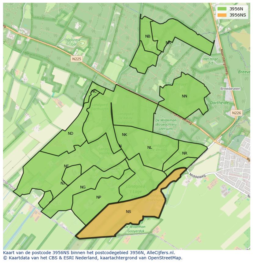 Afbeelding van het postcodegebied 3956 NS op de kaart.