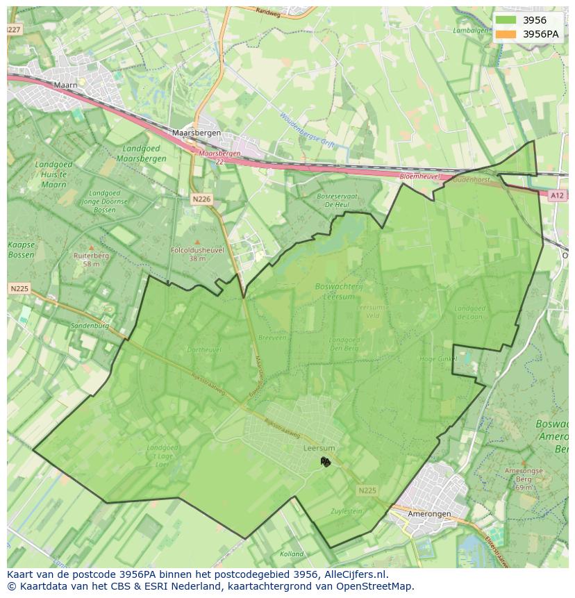 Afbeelding van het postcodegebied 3956 PA op de kaart.