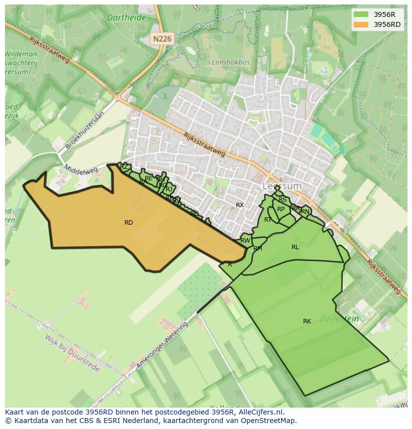 Afbeelding van het postcodegebied 3956 RD op de kaart.