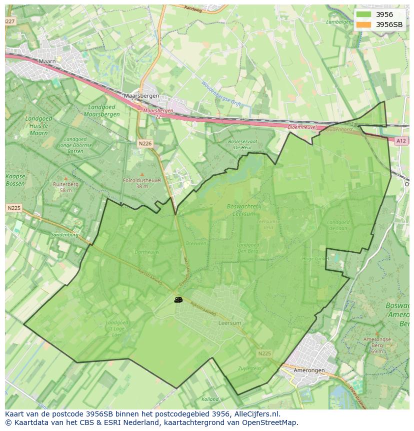 Afbeelding van het postcodegebied 3956 SB op de kaart.