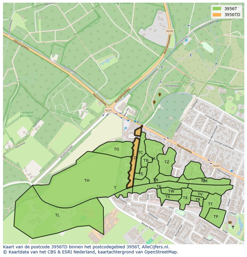 Afbeelding van het postcodegebied 3956 TD op de kaart.