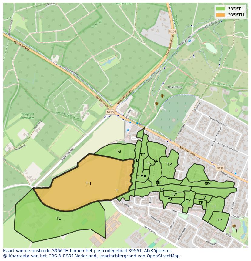 Afbeelding van het postcodegebied 3956 TH op de kaart.