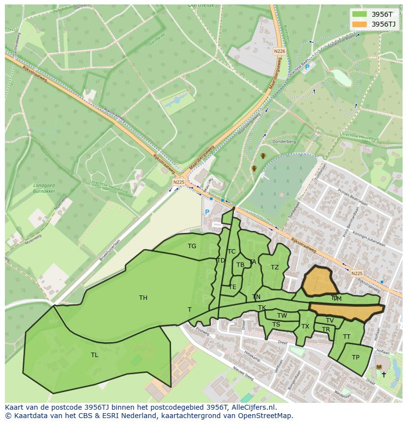 Afbeelding van het postcodegebied 3956 TJ op de kaart.