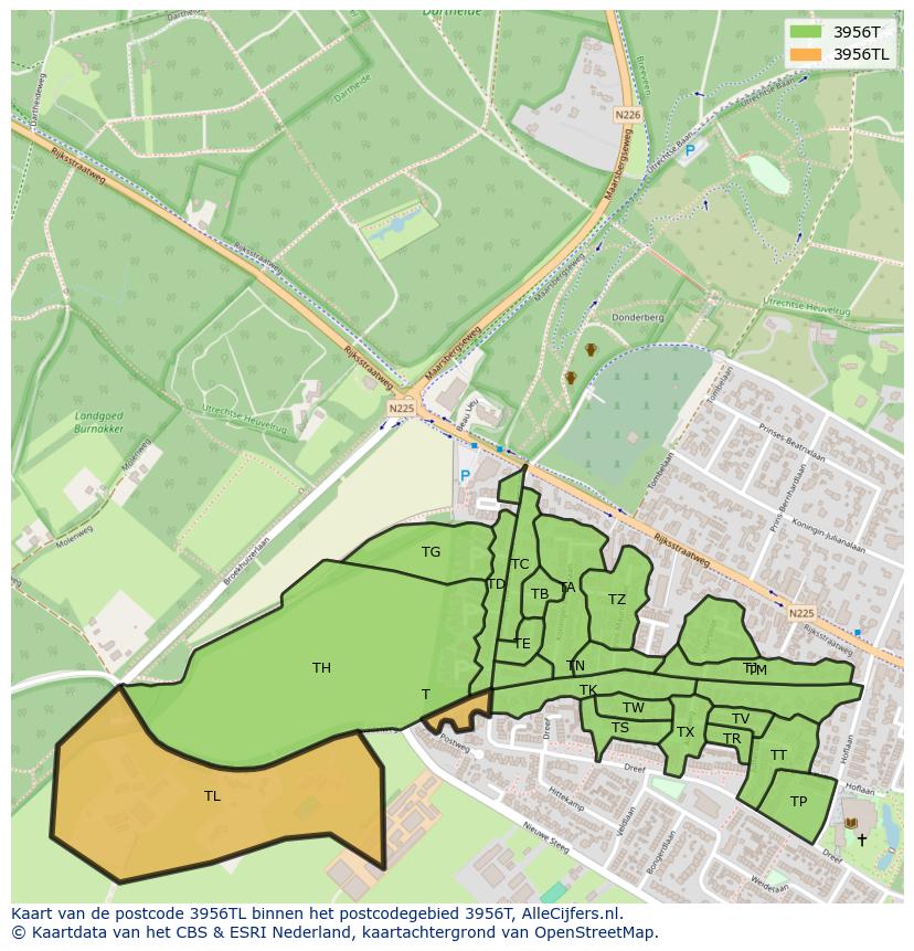 Afbeelding van het postcodegebied 3956 TL op de kaart.