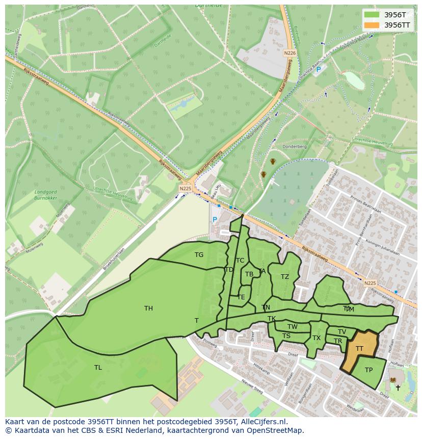 Afbeelding van het postcodegebied 3956 TT op de kaart.