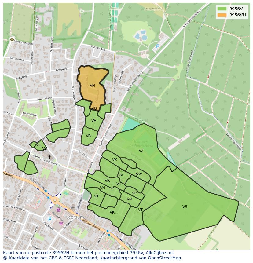 Afbeelding van het postcodegebied 3956 VH op de kaart.