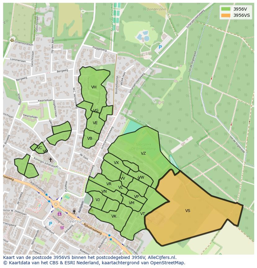 Afbeelding van het postcodegebied 3956 VS op de kaart.