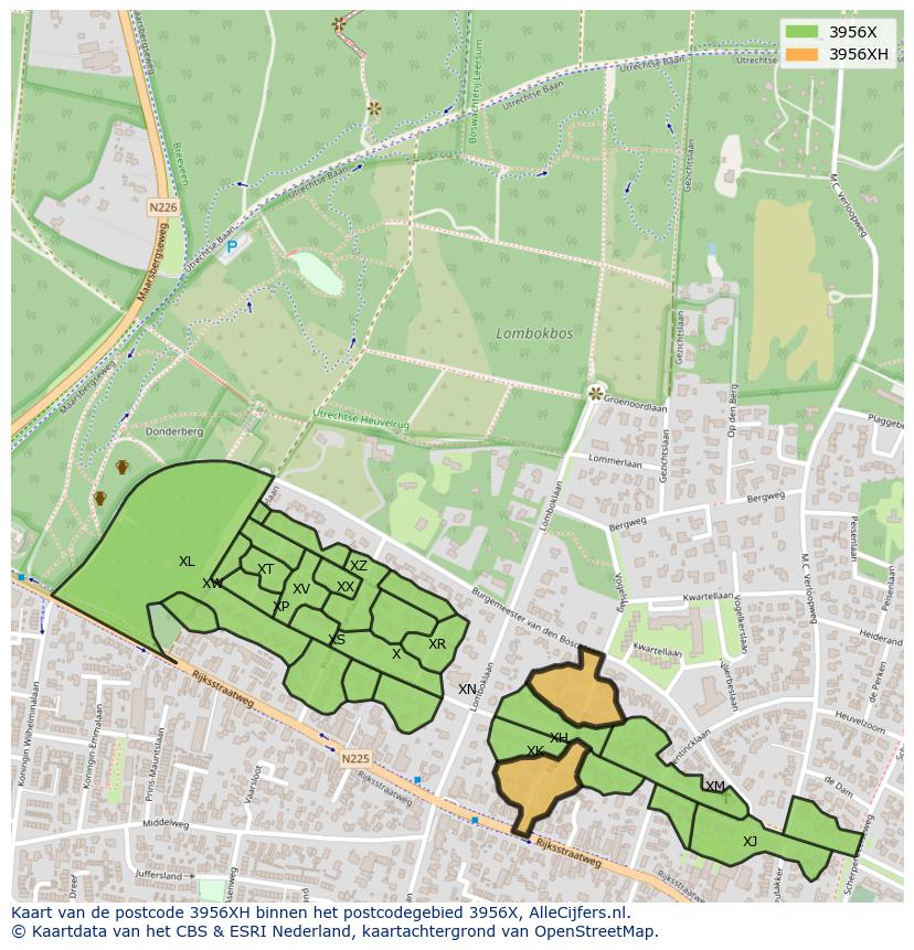 Afbeelding van het postcodegebied 3956 XH op de kaart.