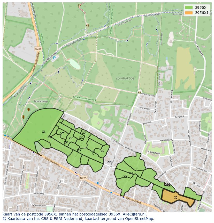Afbeelding van het postcodegebied 3956 XJ op de kaart.