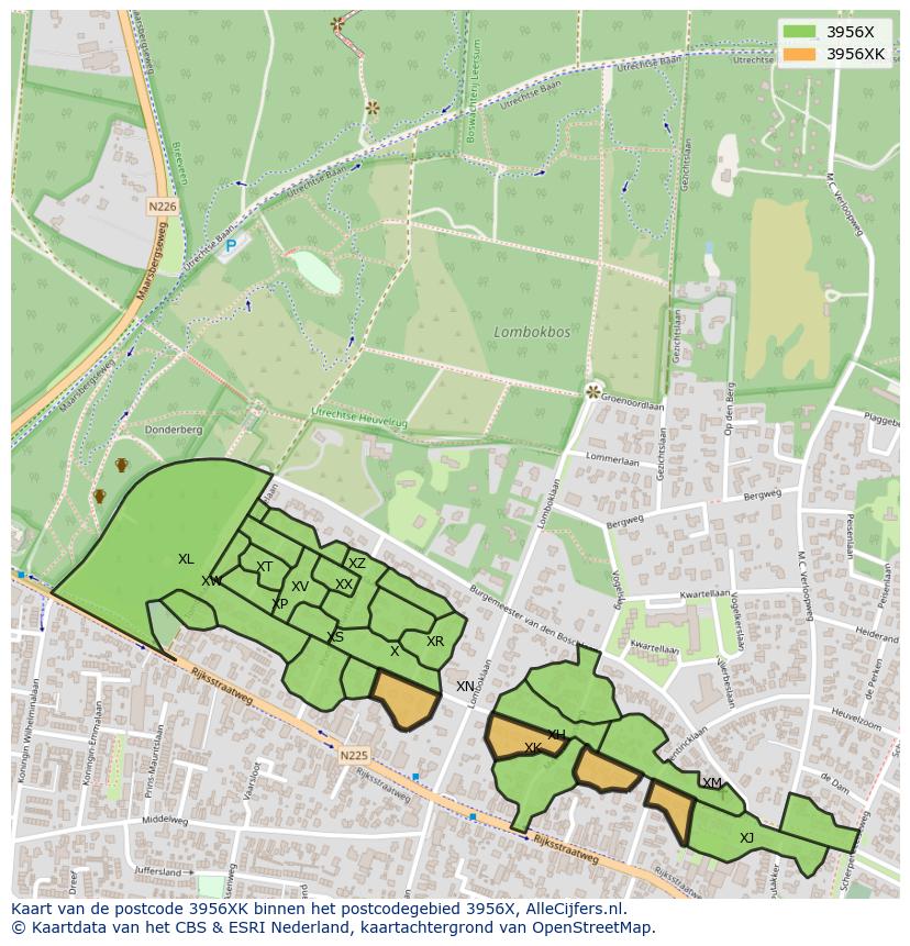 Afbeelding van het postcodegebied 3956 XK op de kaart.